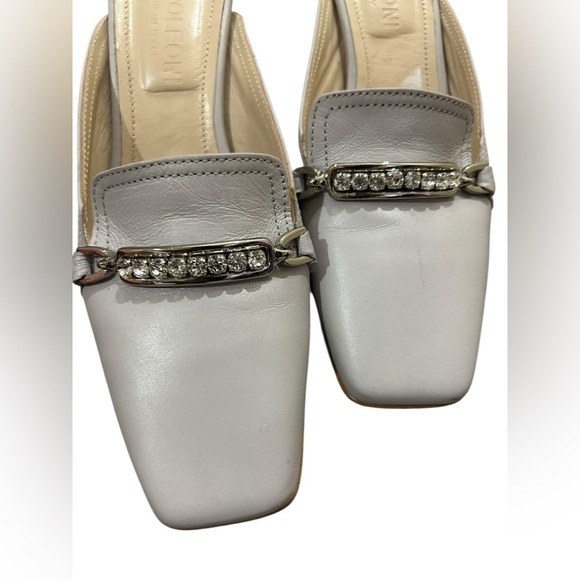 Napoleoni gray Leather Mule Heels w/ Rhinestone Chain Made in Italy Size 38 - Picture 2 of 10